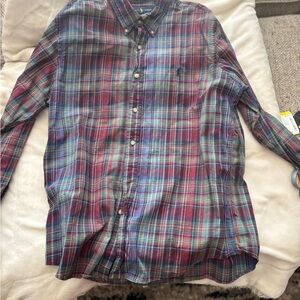 Ralph Lauren Men's Red and Blue Plaid Shirt